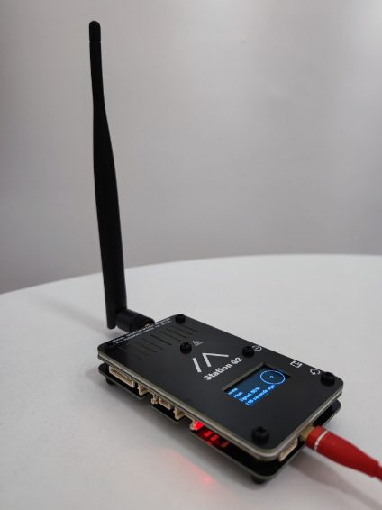 B&Q Station G2 with a whip antenna attached, sitting upright on a desk